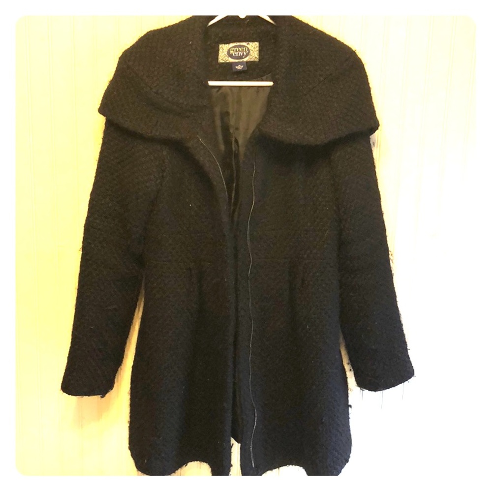 Black, woven wool jacket, medium
